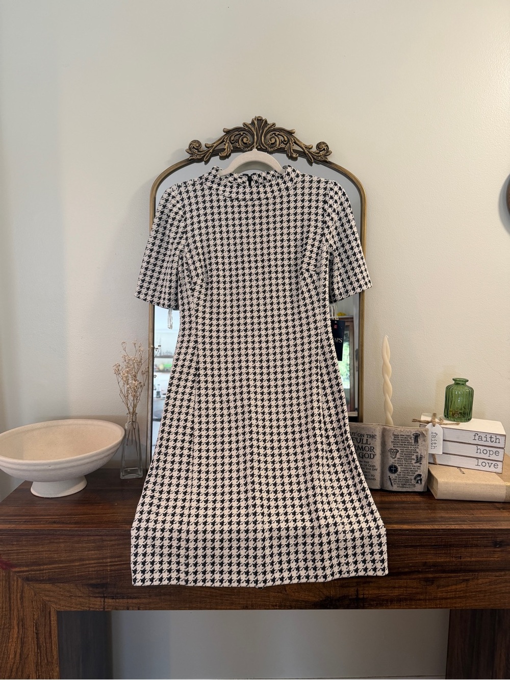 Chaps Black & White Houndstooth Midi Dress